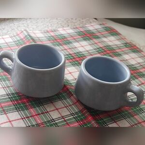 Vintage Set of 2 Caribe Baby Blue Coffee Mugs 3.5" Diameter Espresso Lungo